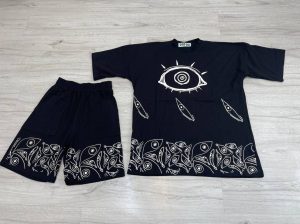 ست تيشرت لانگ و شورتک طرح چشم2