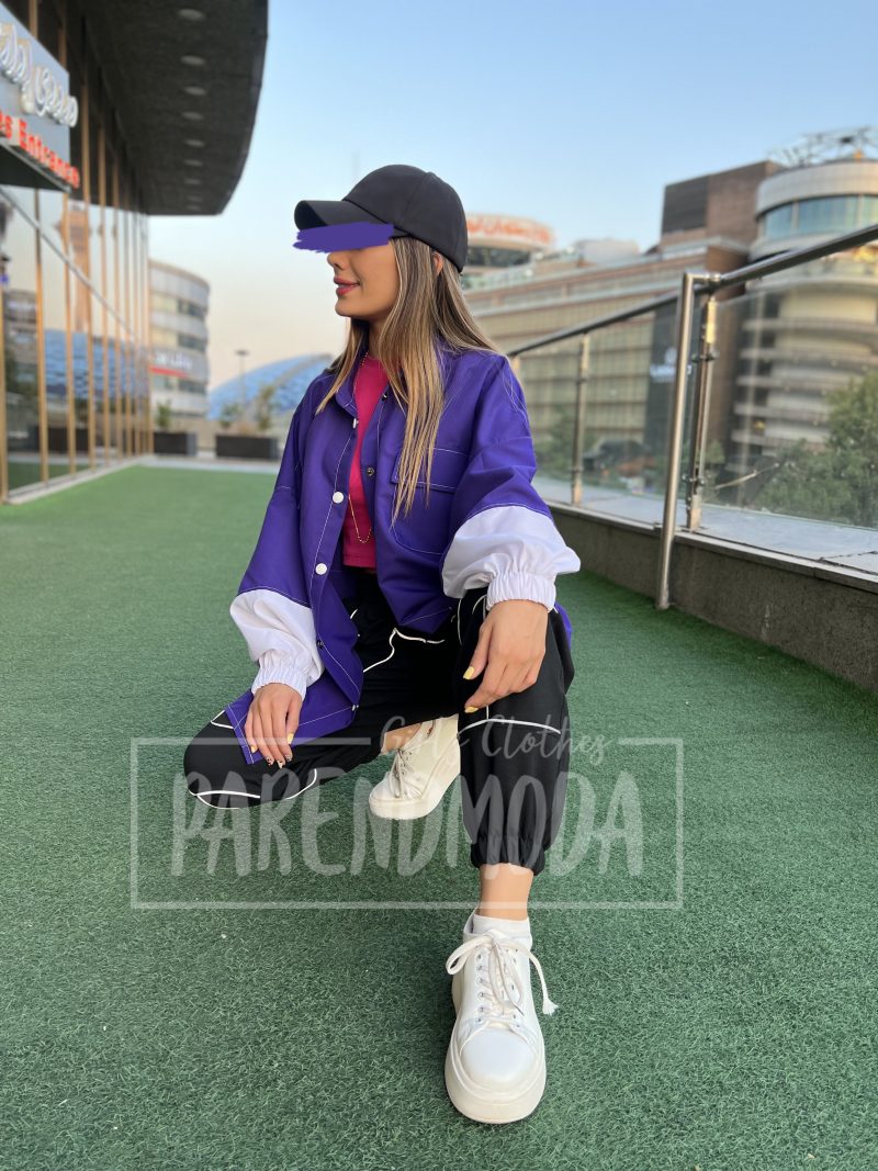 مانتو شوميزی آستين سفيد بنفش