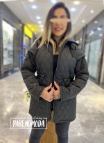 کاپشن پافرشو لوزی دوزی زیتونی