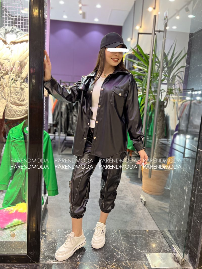 شومیز چرم داخل کرکی مشکی
