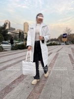 کاپشن بلند به همراه کیف رنگ سفید