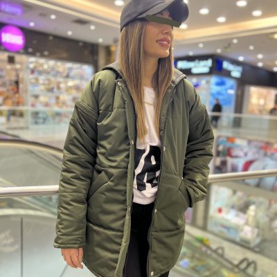کاپشن پافرشو سبز زیتونی