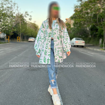 شومیز مانتویی پارند سرخپوستی سبز 2
