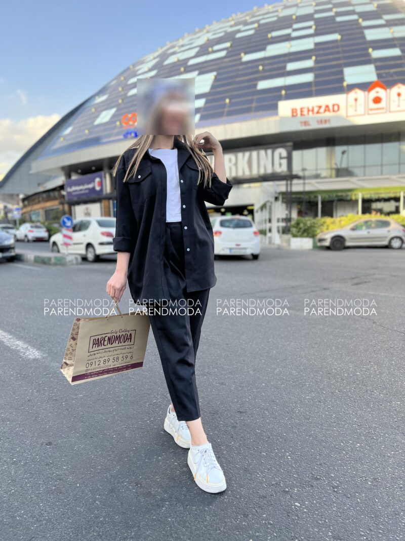 ست شومیز پیراهنی و شلوار مام استایل مشکی 2