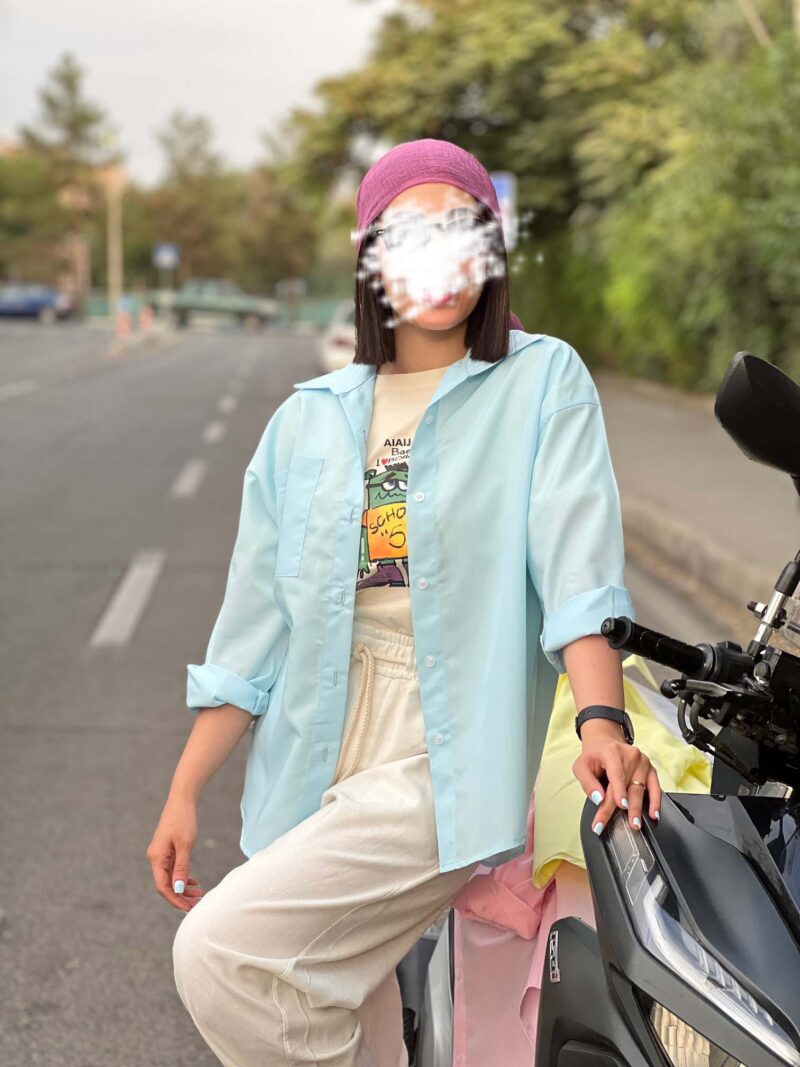 شومیز آبی آسمونی ساده